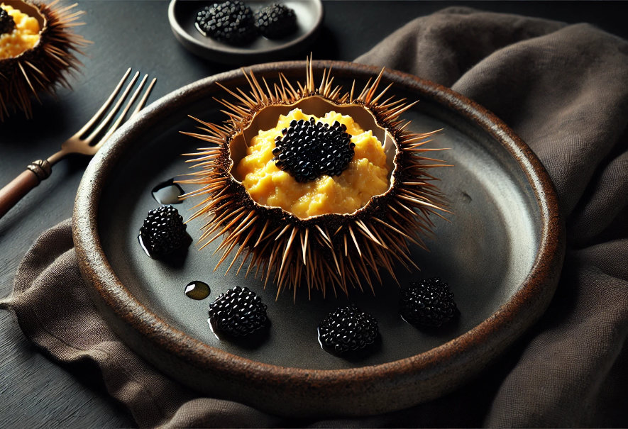 Recipe of scrambled eggs with sea urchins